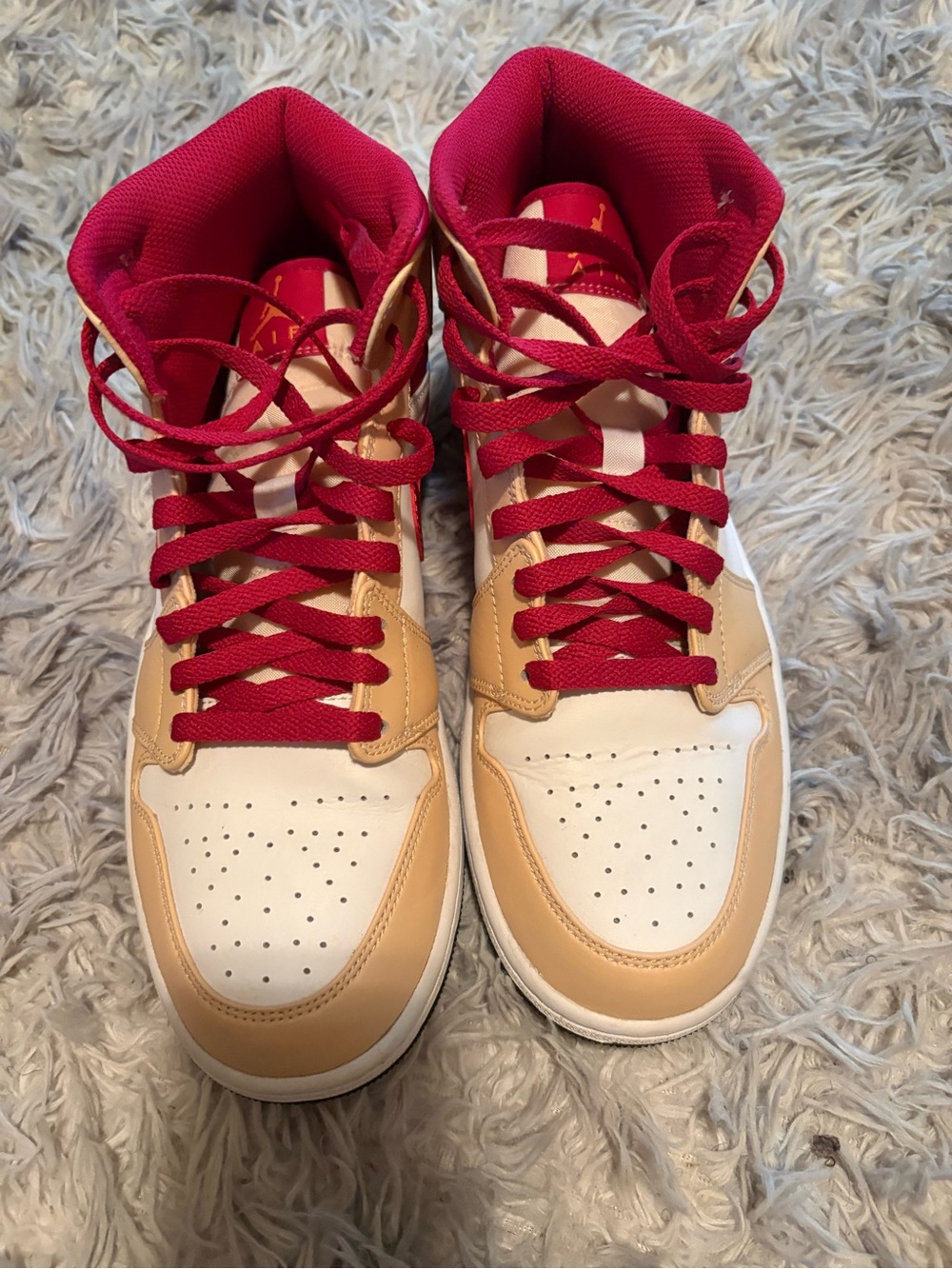 Jordan Men's High-Top Sneakers in White, Tan & Red